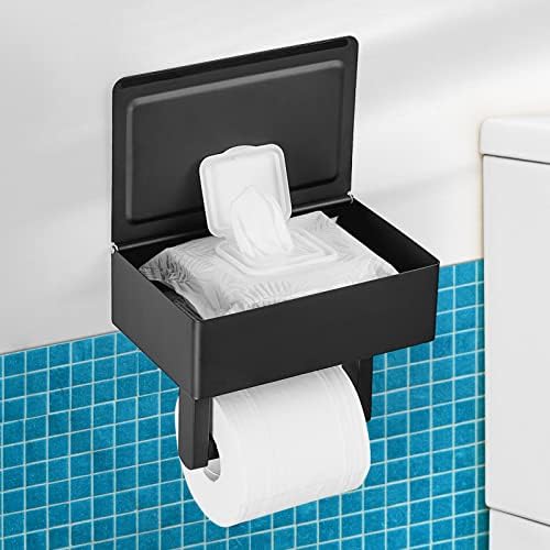 מחזיק נייר טואלט שחור שחור מטט עם חדר אמבטיה מדף מגבונים מגבונים מתקנים קיר הרכבה אחסון נייר