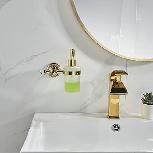 Wolibeer Crystal Cryspenser מתקן קיר רכוב, מחזיק סבון נוזלי זהב מלוטש חדר אמבטיה 8.5 גרם בקבוק זכוכית עם