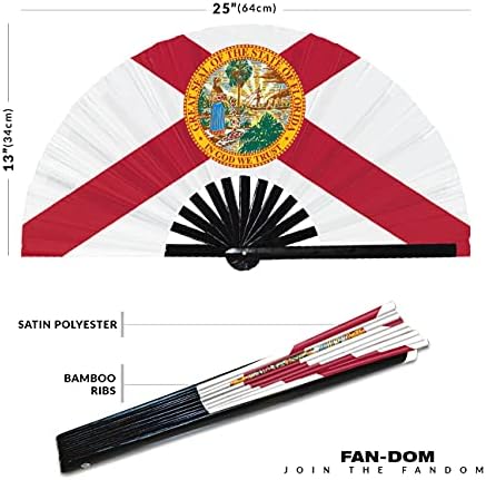 דגל פלורידה ארהב מתקפל מאוורר כף יד, מדינות אמריקאיות דגלו מאוורר יד גדול במבוק, סאטן UV עמיד ביותר עמיד