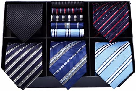 עניבות גברים סט 5 יחידות אוסף עניבה וכיס עניבות עסקיות רשמיות אריזת מתנה חתונה עניבה לגברים