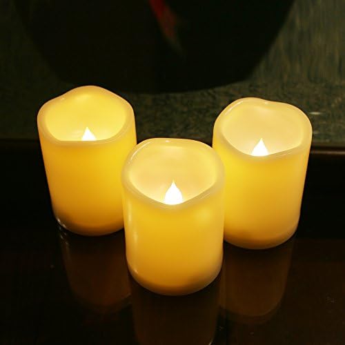 איזאן 3 חבילות נרות חיצוניים ללא להבה המופעלים באמצעות סוללה עם נרות עמוד חשמליים מהבהבים מרחוק עמיד למים לחג