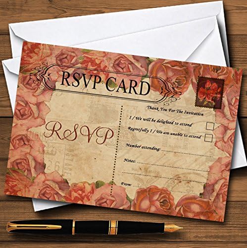 גלויה וינטג 'שיקית עלוב גלויה כפרי אלמוגים חותמת ורד בהתאמה אישית של כרטיסי RSVP