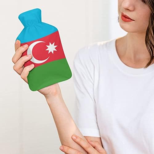 דגל אזרבייג'ן בקבוק מים חמים מודפסים עם כיסוי קטיפה רכה שקית הזרקת מי גומי חמים 1000 מל