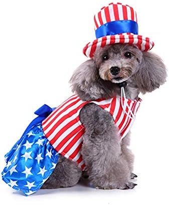 תחפושת לכלב מעדיף ארהב בגדים פסים מחמד בסגנון דגל עם כובע ליום העצמאי או ליום הזיכרון