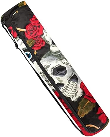 תיק מזרן יוגה של רטגדן, גולגלות ורדים אדומים מנשא מזרן יוגה עם רוכסן מלא תיק נשיאה עם רצועה מתכווננת