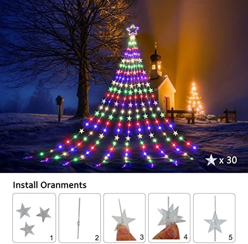 אורות מיתרי כוכבי חג המולד בחוץ, 13ft 240 LED אורות עץ מפל מואר עם אורות פיות כוכב טופר 8 מצבים