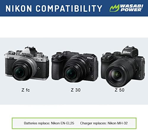 Wasabi Power מטען סוללות כפול USB עבור Nikon EN-EL25, Nikon MH-32, Nikon Z50, Z 50, Z FC