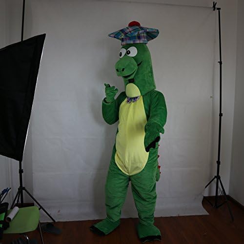 דינוזאור ירוק לובש תלבושת קמע כובע מצויר דמות מצוירת למבוגר SZ תמונה אמיתית