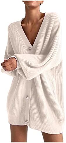 סוודרים סרוגים קרדיגן גדולים לנשים כפתור למטה V צוואר סריג צמרות קלות מעיל שרוול ארוך משקל קל משקל