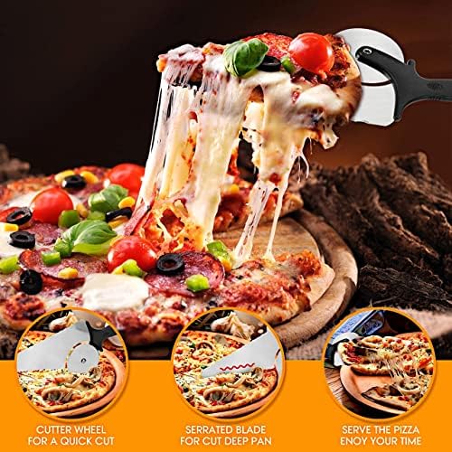 קליפת פיצה אלומיניום פנייק 12 אינץ 'על 14 אינץ' עם חותך פיצה משודרג-משוט פיצה עם ידית עץ מתקפלת-מרית