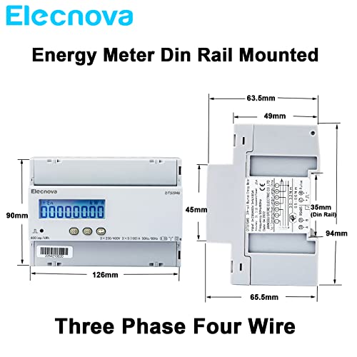 Elecnova DTS1946 מד כוח 3P4W, התקנת DIN-Rail AC 3 × 230/400V 5 מתח זרם מתח מתח חשמל צריכת חשמל דופק אנרגיה LCD