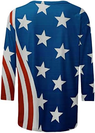חולצות טרקלין מפוספסות לנשים 3/4 שרוול צוואר עצמאות יום עצמאות יום כוכב הדפס חולצות טירטס נערות זה נערות