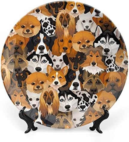 כלבי חיות מחמד צלחות דקורטיביות צלחות קרמיקה עגולות עם עמדת תצוגה לעיצוב חתונה למשרד ביתי