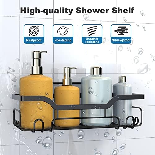 ZBC פינת מקלחת קאדי, מדפי מארגן פינת מקלחת דבקים עם 2 חבילות, מדף מקלחת חסין חלודה עם ווים, אחסון מתלה סל מקלחת,