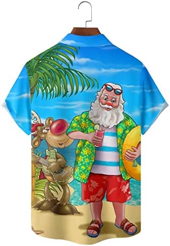 חולצת חג המולד של ZDDO לגברים כפתור שרוול קצר כושר רגוע של חולצות למטה חג המולד מצחיק סנטה קלאוס הדפס חוף