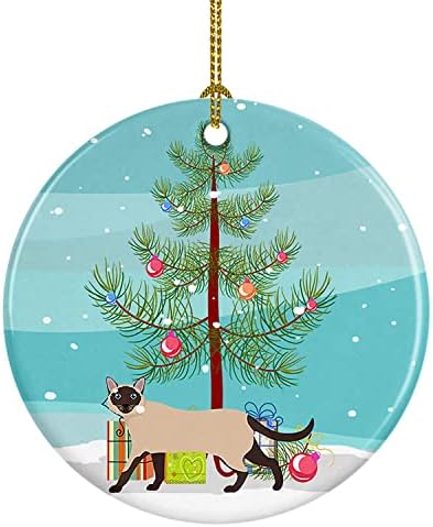 אוצרות קרוליין CK4713CO1 סיאמי מסורתי מס '2 חתול קישוט קרמיקה לחג המולד שמח, קישוטים לעץ חג המולד, קישוט