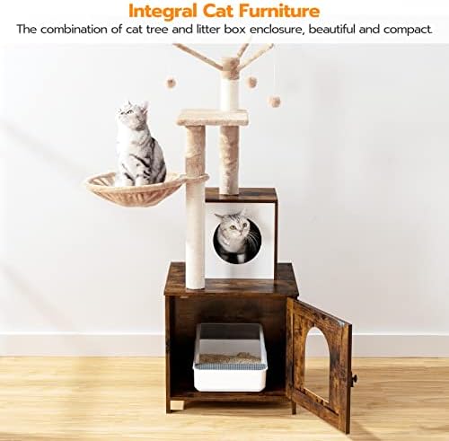 עץ חתול Hoobro עם מארז קופסאות המלטה, מגדל חתולי עץ עם דירת ערסל לחתולים, ריהוט לחתולים של כל אחד