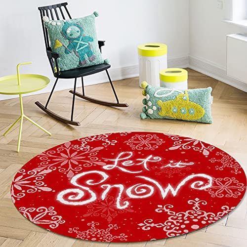 שטיח שטח עגול גדול לחדר שינה בסלון, שטיחים ללא החלקה בגודל 3.3ft לחדר ילדים, פתית שלג חג המולד אדום שטיחים