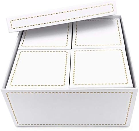 סט קופסאות מתנה של Oxfrd & Comma Anthologie, לבן עם תפרים זהב, 4 ריבועים קטנים ב 1 ריבוע גדול