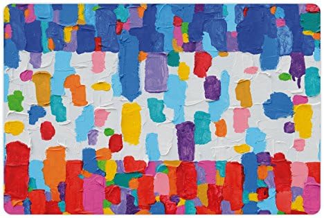 אמבסון אמנות לחיות מחמד מחצלת עבור מזון ומים, צבעוני מופשט ציור סגנון בצבעים מנוגדים צרפתית דגל דפוס מברשת