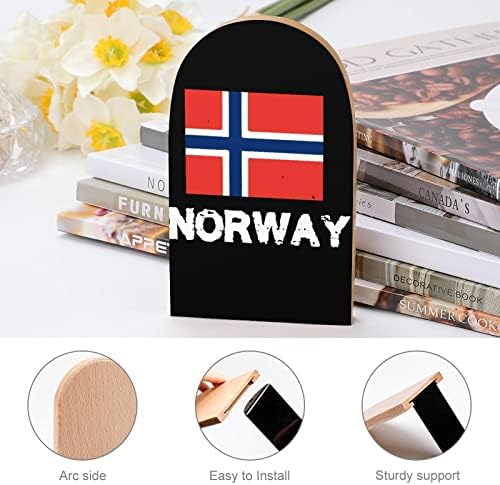 נורבגיה גאווה לאומית נורווגית דגל מודפס סוף ספר תומכי ספרים מעץ 1 זוגות למדפים מעמד ספרים כבד 5 על 3 אינץ