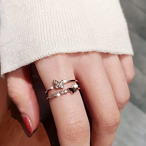 2023 חדש חדש פרפר כנף טבעת נשי זנב טבעת אופנה אישיות פתיחת מתכוונן זירקון טבעת תכשיטי טמפרמנט פשוט וקומפקטי