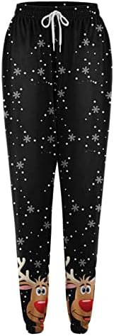מכנסי טרנינג לחג המולד רצים רצועות כותנה רחבה מותניים אלסטיים סינץ 'ספורט ספורט מכנסי טרנינג רחבים פתית שלג