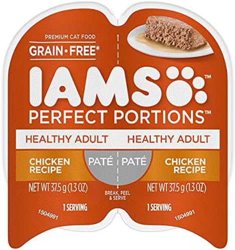 מנות מושלמות של IAMS מזון לחתול רטוב ללא תבואה, פטה וחתכים ברוטב, 24 חבילות תאומות