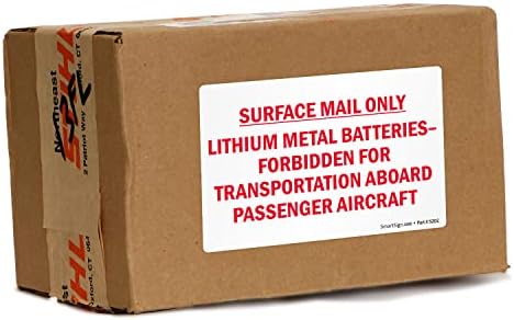 חבילת סימנים חכמים של 250 סוללות ליתיום מתכת אסורות ממטוסים תוויות בגליל, תוויות דואר משטח בלבד,