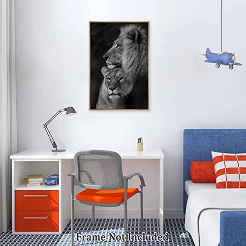 שחור ולבן האריה זוג בד ציור מודרני מופשט קיר אמנות בעלי החיים והדפסי קיר תפאורה לא מסגרת קיר יצירות