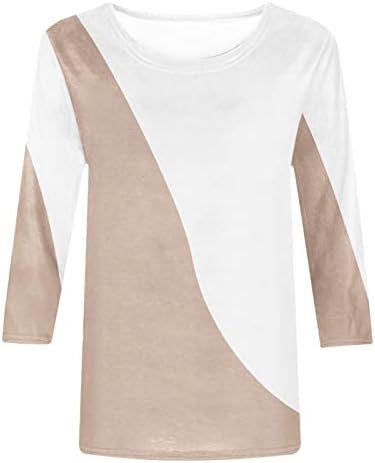 נשים 2023 אופנה גיאומטרית צבע בלוק חולצה אביב מזדמן 3/4 שרוול טוניקת חולצות צוות צוואר חולצה