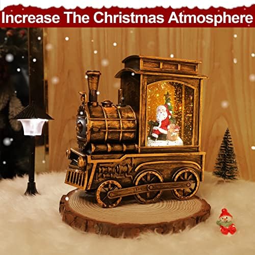 רכבת מוארת לחג המולד מוארת גלובוס פנס תפאורה, סנטה קלאוס דוב 8 שירים טיימר USB או סוללה מופעלת חג המולד פנס מים