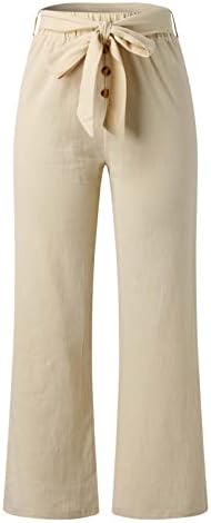מכנסי הרמון מכנסי נשים כיסים מוצק צבע פאלאצו מכנסיים שרוך גומיות חוף מכנסיים פשתן מכנסיים טרנדי משרד