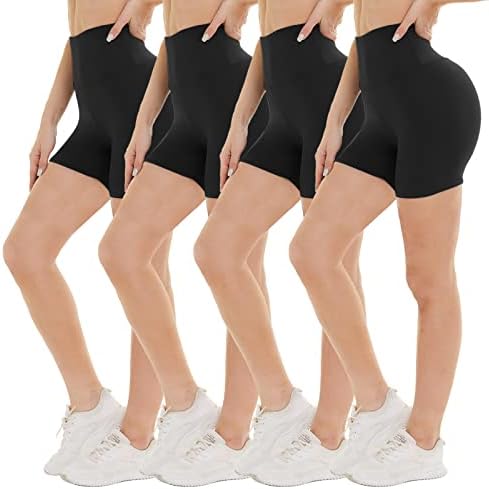 4 חבילה אופנוען מכנסיים קצרים לנשים גבוהה מותן-5 חמאה רך ספנדקס שחור יוגה מכנסיים קצרים לקיץ אימון