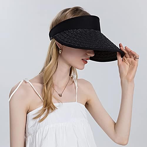 קש מגן כובע לנשים רחב ברים מתקפל מגולגלת שמש כובעי קיץ הגנה חוף כובע