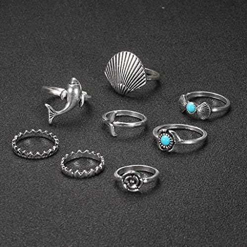 2023 תכשיטים רטרו חדשים 8 יחידים חדשים אבן חן גיאומטרית טבעת דולפין טבעת טבעות פשוטות טבעות לילד
