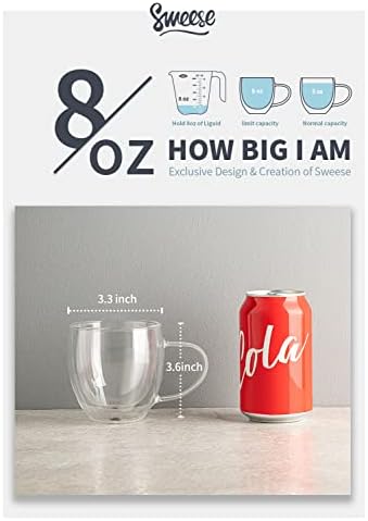 כוסות אספרסו זכוכית סוואזית, 5oz & 8oz ספלי קפה זכוכית קיר כפול, סט של 6