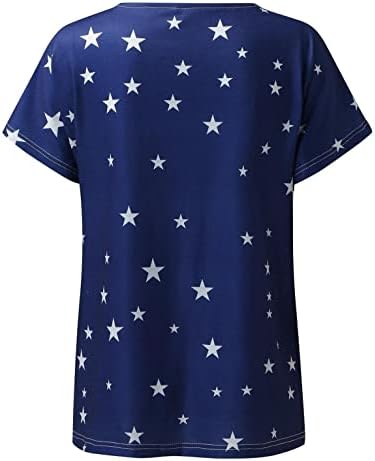 חולצות פטריוטיות לנשים דגל אמריקאי שרוול קצר שרוול קצר צווארון פסים כוכבים רופפים חולצות טי מסיבות מזדמנים