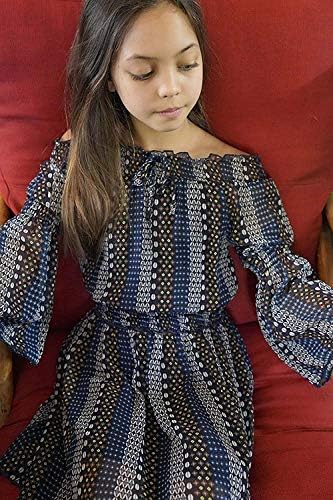 סמוקה, גדול בנות אלגנטי פרחוני מודפס כבוי כתף ארוך שרוולים שמלה ורומפרס, 7-16