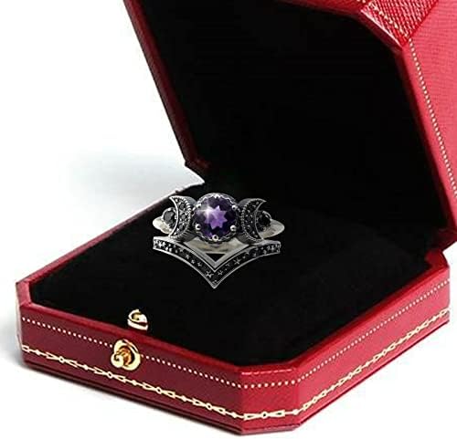 משולש ירח אלת טבעת קריסטל טבעת אדום אמטיסט טבעת חתונה להקות אירוסין טבעת