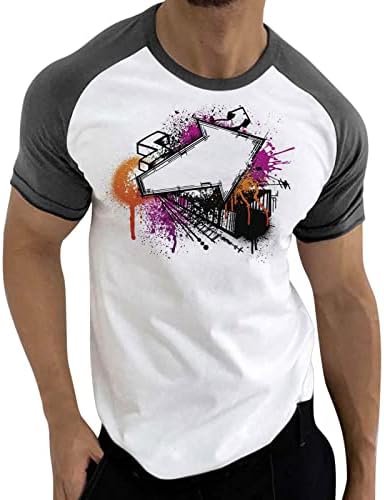 חולצות טריקו של שרוול קצר של XXBR לקיץ לגברים, רחוב צבע רחוב הדפס גרפי, צוואר טי צוואר צמרות אימון