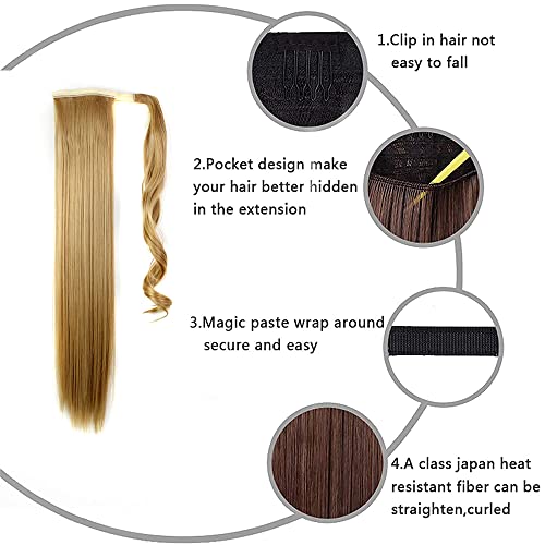 ארוך ישר שיער קוקו הארכת קסם להדביק חום עמיד ישר שיער סינטטי לעטוף סביב קוקו פאה עבור נשים;