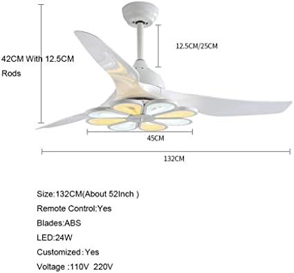מאווררי תקרה של פרחי ZHYH עם LED LED 110V 220V שלט רחוק אורות תלייה למנורת LED בסלון עם מאוורר
