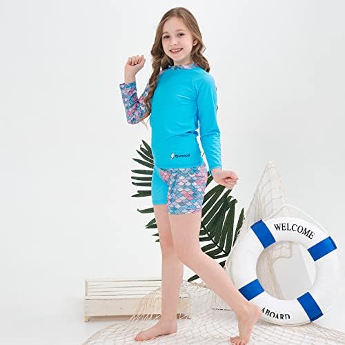 בנות בגד ים שתי חתיכה פריחה משמר סט עבור 4-14 שנים עד 50 + מגן ארוך שרוול בגדי ים