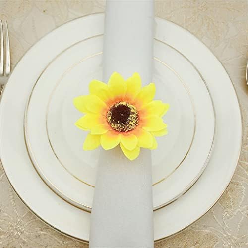Pqkdy 6pcs דפוס חמניות מפית חתונה טבעות שולחן קישוט (צבע: צהוב, גודל
