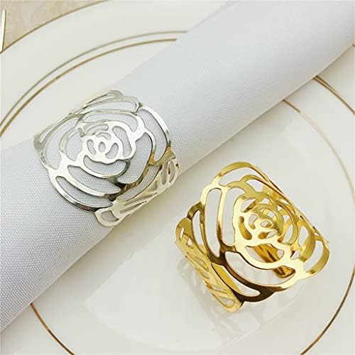Cujux 10 pcs מלון חתונה מתכת מתכת ורד מפית מפית אבזם טבעת טבעת פה בד טבעת כלי שולחן קישוט (צבע: A, גודל
