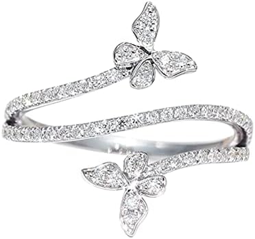 טבעת כפולה טבעת כפול זירקון יהלום יהלום חתונה תכשיטים מתנה לנשים לצורת פרפר גודל טבעת ריינסטון 6 10 סט