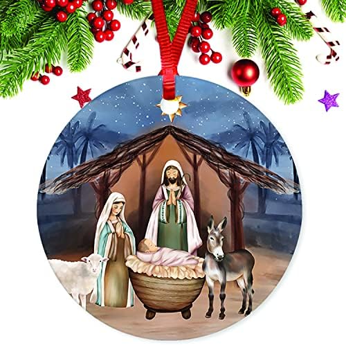 סצנת הילדות לחג המולד קישוטים קרמיים עגולים 3 אינץ 'מעגל נוצרי דתי קישוטי קרמיקה קישוטים דתיים קישוט