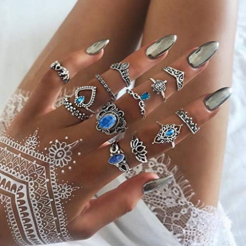 טבעות נשים טרנד אופנה מתכת רטרו רטרו כחול אבן חן טבעת נישואין 13 חלקים סט של נשים טבעת אירוס