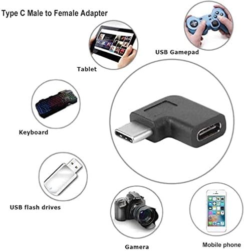 USB -C USB 3.1 סוג C מחבר מתאם זכר לנקבה, מחבר מתאם של 90 מעלות זווית ימנית מחבר מתאם - עיבוד עמידה שחור